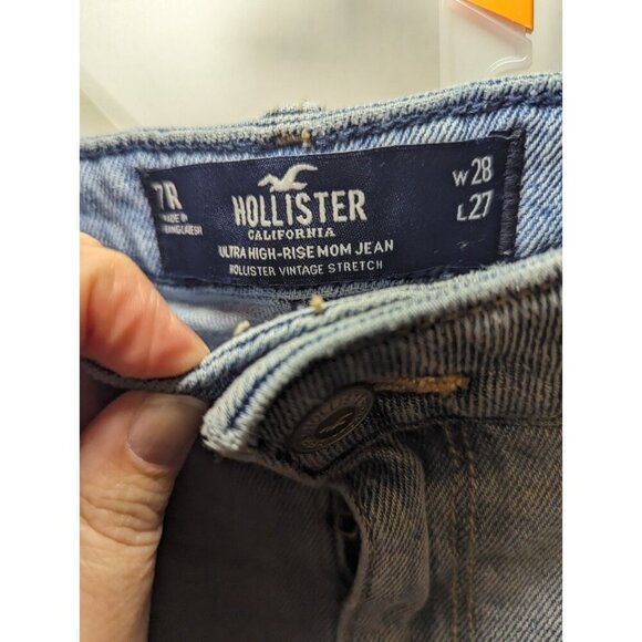 W28 L27 Hollister Ultra High Rise Mom Jeans Daisy Embroidered Size 7r Stretch - Picture 7 of 16